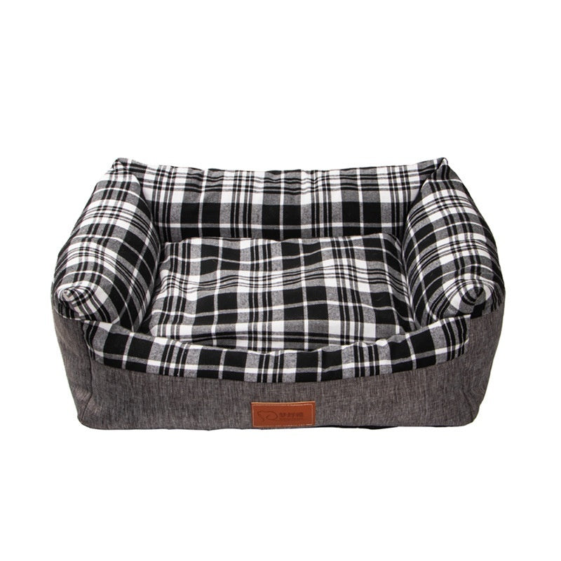 KTX-180883 Striped Open Nest Square Dog Kennel - Warm and Cozy Fabric - Multiple Sizes Available