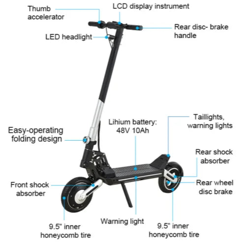 KTX-180947 800W Power Motor Electric Kick Scooter - Foldable 10 Inch Two-Wheel Escooter with 35-40km Range