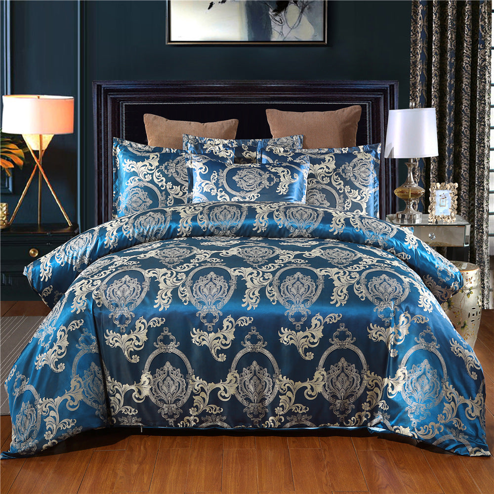 KTX-181523 Personalized Jacquard Bedding Set with Quilt Cover and Pillowcases - Polyester Fiber, European and American Style, Fits 2.0m Bed