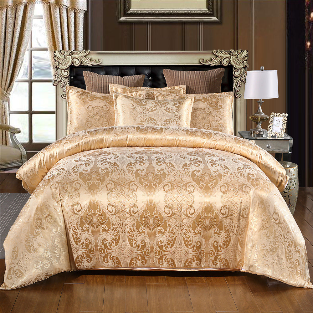 KTX-181523 Personalized Jacquard Bedding Set with Quilt Cover and Pillowcases - Polyester Fiber, European and American Style, Fits 2.0m Bed