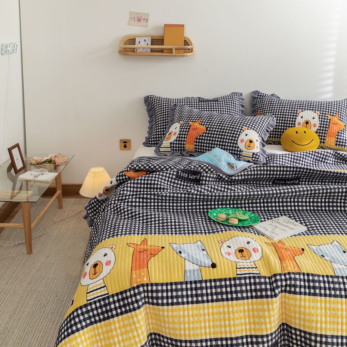 KTX-181587 Milk Fleece Non-Slip Double-Sided Warm Printed Bed Sheet with Pillowcases - Various Designs