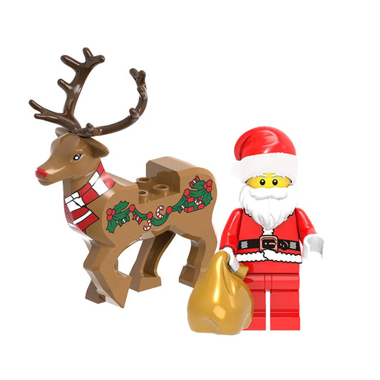KTX-182739 Christmas Deer Santa Claus Building Toy Set for Kids - DIY Action Figure Assembly with Eco-Friendly Materials