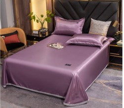 KTX-182739 Ice Silk Bed Sheet Set with Quilt Cover and Pillowcases - Cool Feeling, Solid Colors, Multiple Sizes Available