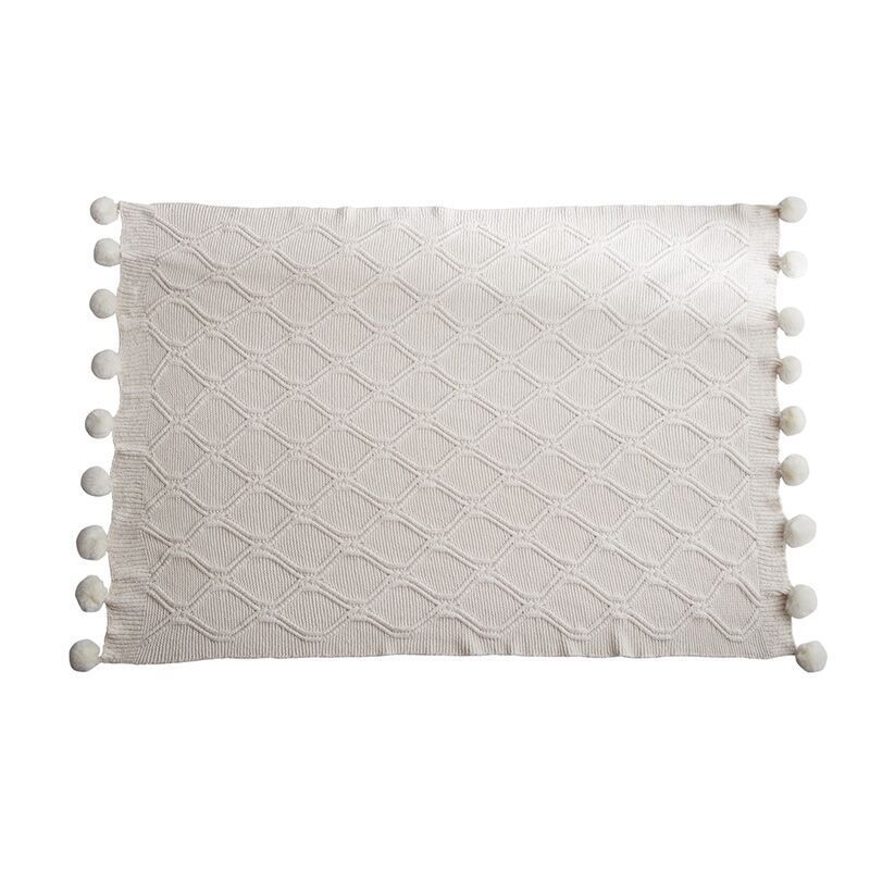 KTX-183891 Chenille Knitted Air Conditioning Blanket - Soft Polyester, Pastoral Style, White, 180cm x 200-220cm