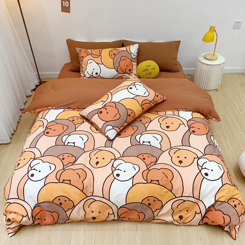 KTX-184211 Pure Cotton Four-Piece Cartoon Duvet Cover Set for Kids' Beds, Various Adorable Designs