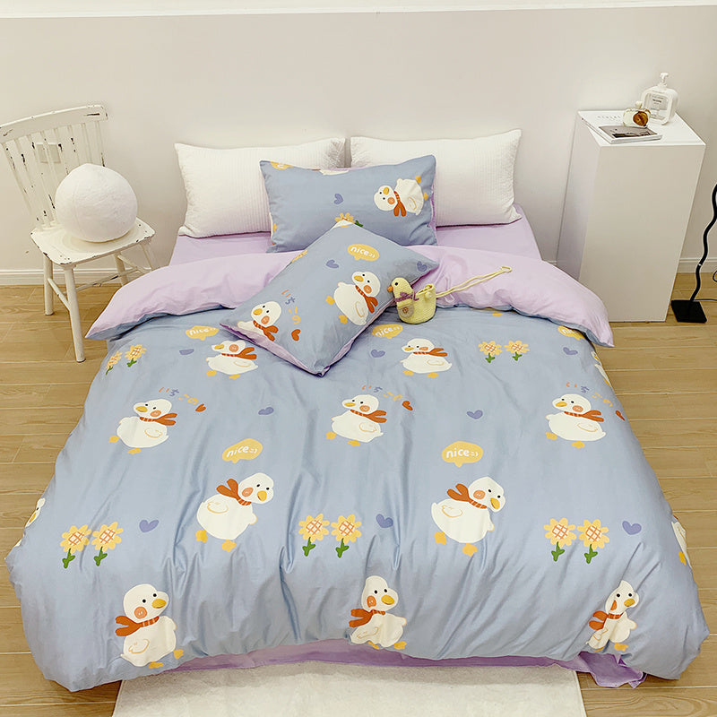 KTX-184211 Pure Cotton Four-Piece Cartoon Duvet Cover Set for Kids' Beds, Various Adorable Designs