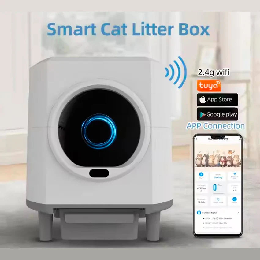 KTX-185491 Large Capacity Self-Cleaning Cat Litter Box with Smart App Control for Multiple Cats - 90L Total Closed Design