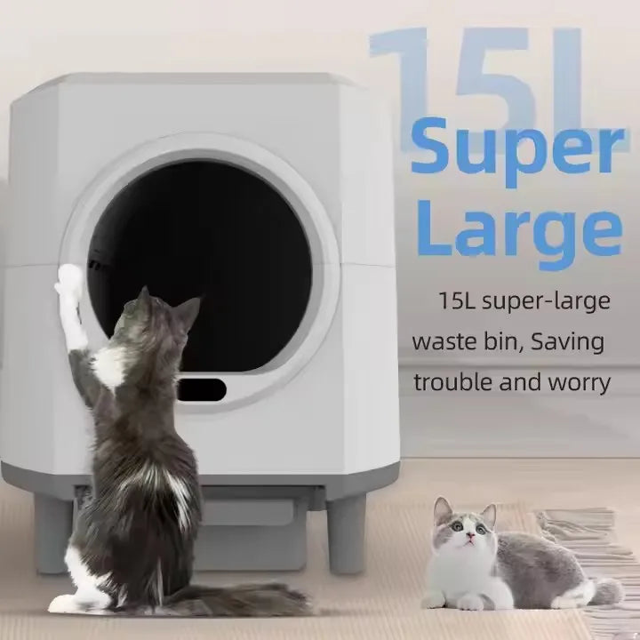 KTX-185491 Large Capacity Self-Cleaning Cat Litter Box with Smart App Control for Multiple Cats - 90L Total Closed Design