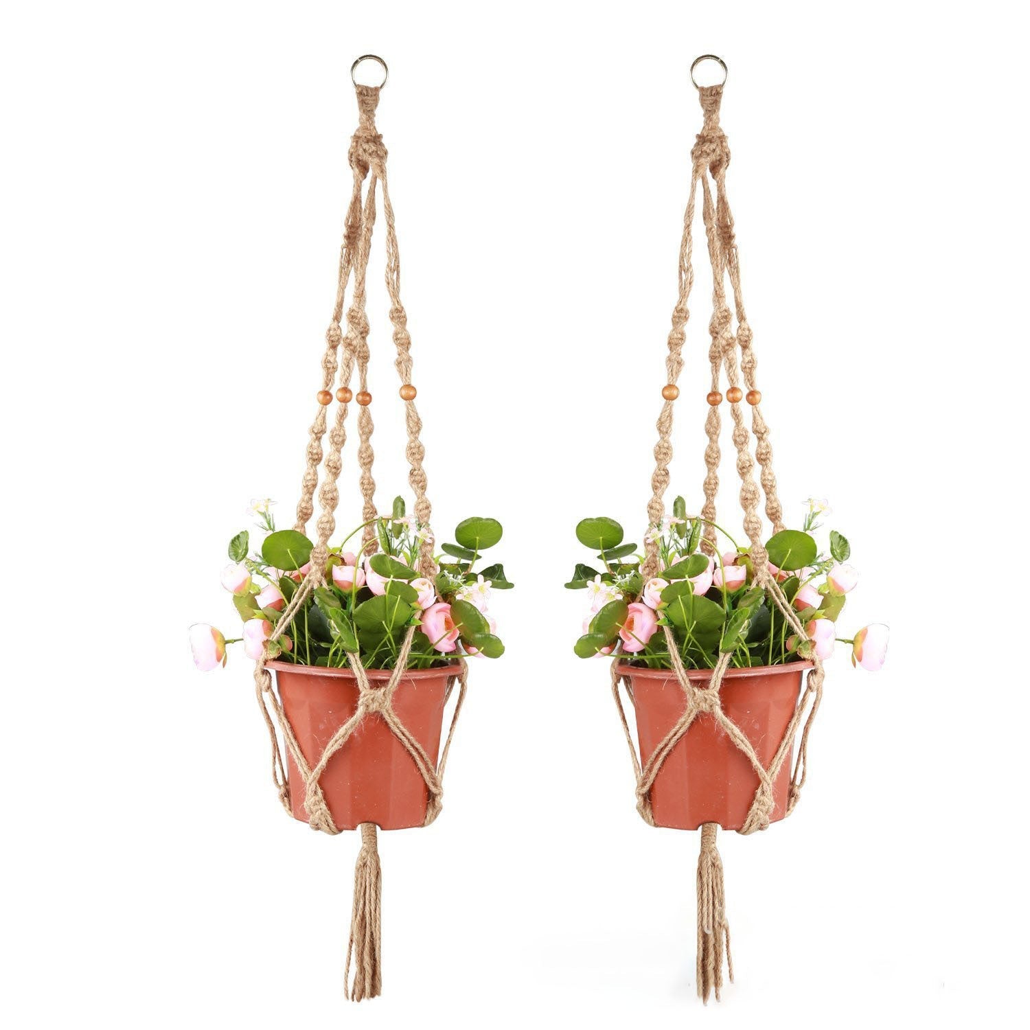 KTX-187283 Hemp Rope Flower Pot Net Bag - Wall-Mounted Hanging Planter with Durable Design