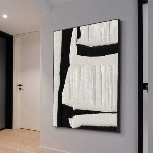KTX-188435 Large Black and White Abstract Textured Wall Art - Handmade Oil Painting on Canvas for Modern Home Decor