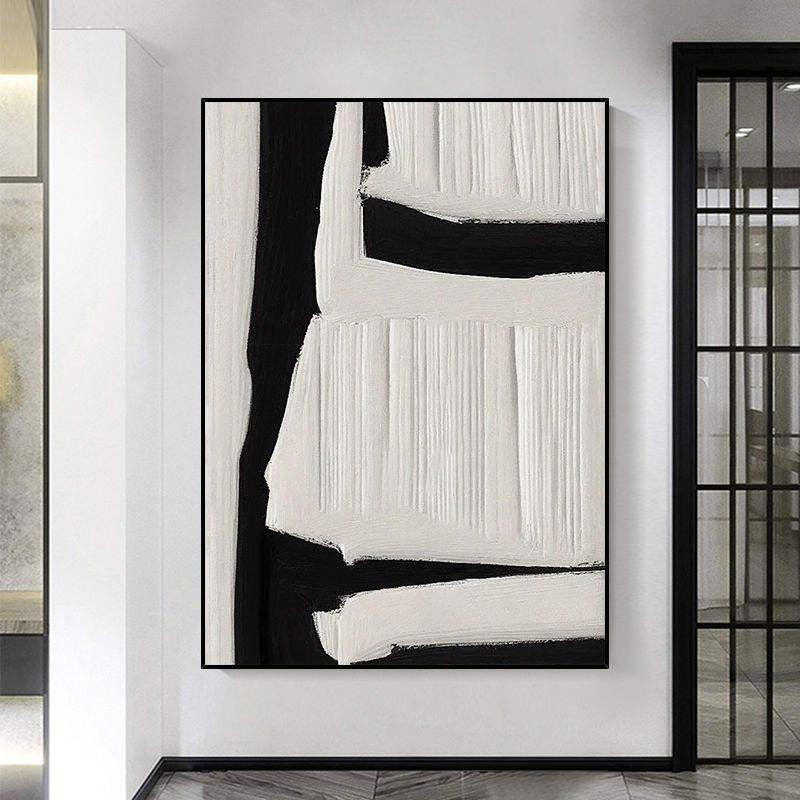 KTX-188435 Large Black and White Abstract Textured Wall Art - Handmade Oil Painting on Canvas for Modern Home Decor