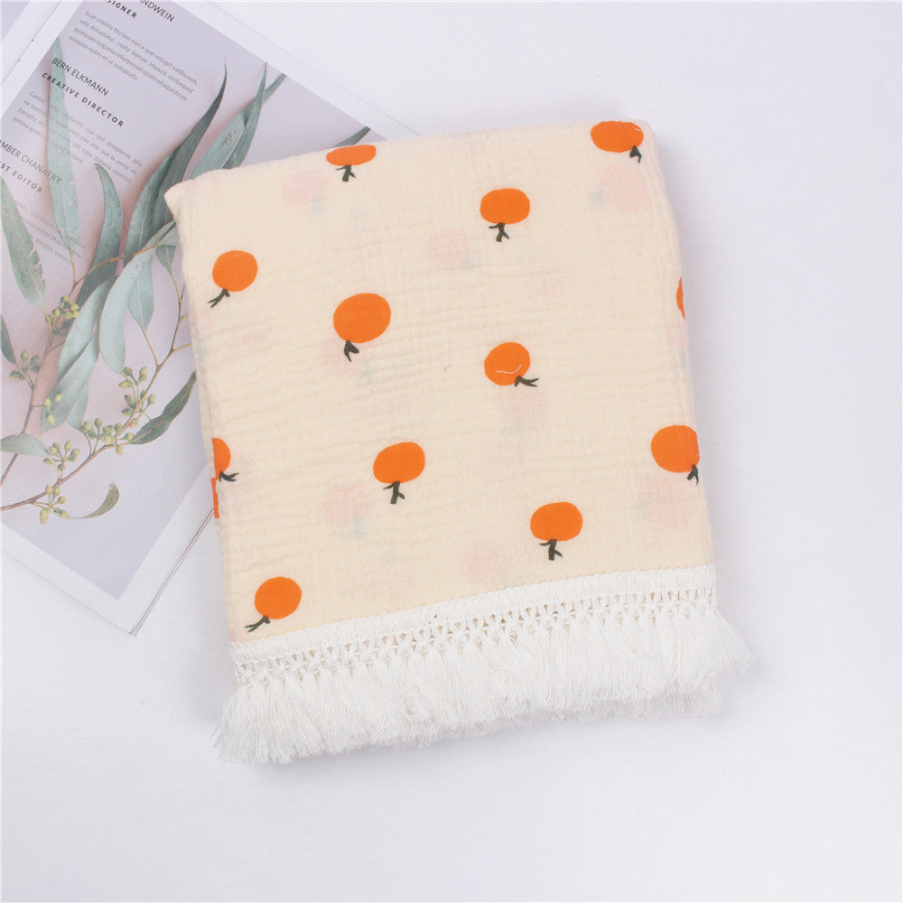 KTX-189971 Children's Pure Cotton Printed Tassel Blanket - Soft, Skin-Friendly Baby Gauze for All Seasons (100x120cm)