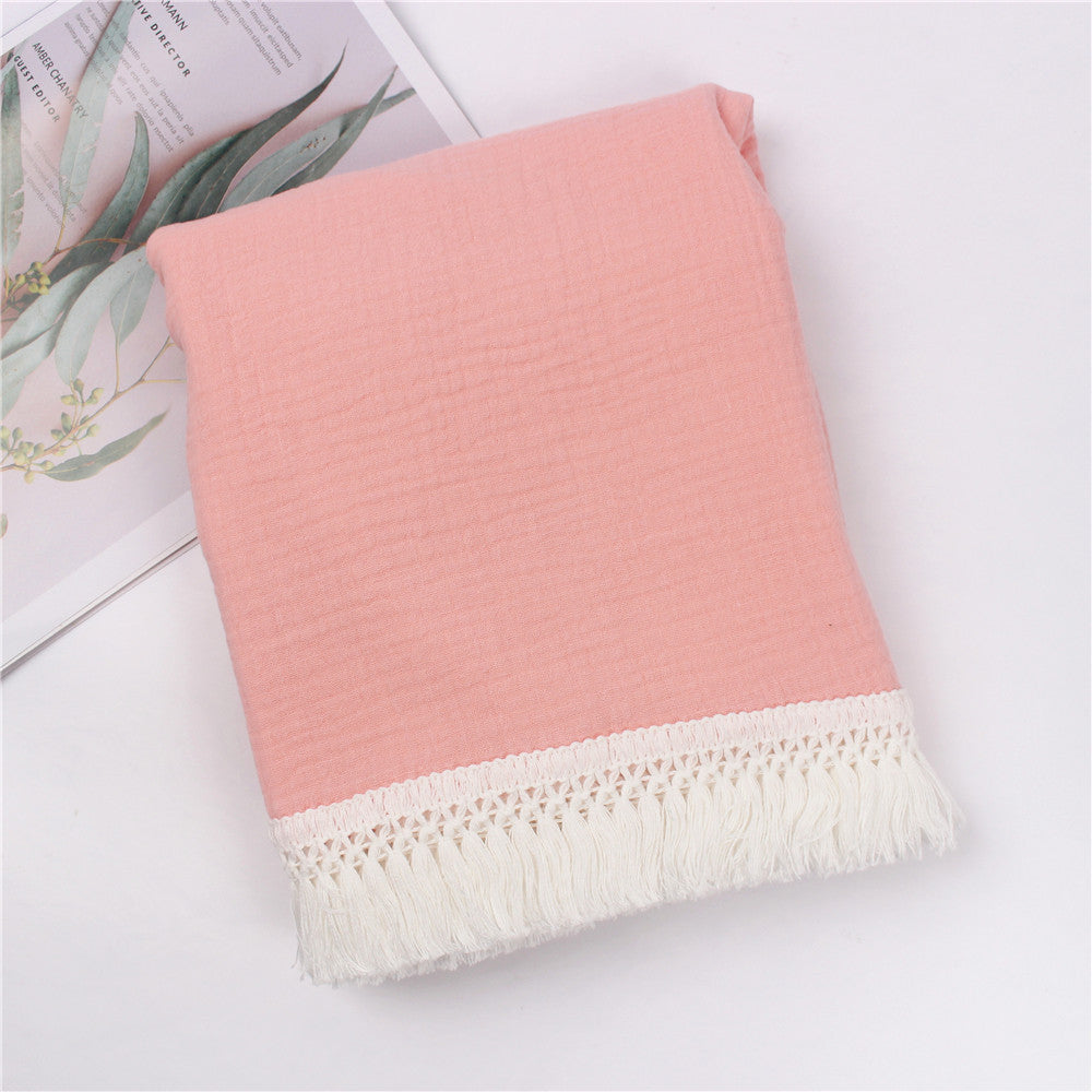 KTX-189971 Children's Pure Cotton Printed Tassel Blanket - Soft, Skin-Friendly Baby Gauze for All Seasons (100x120cm)