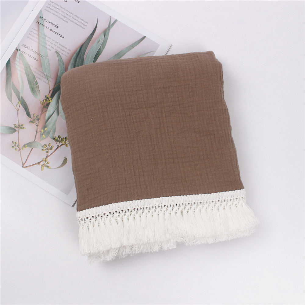 KTX-189971 Children's Pure Cotton Printed Tassel Blanket - Soft, Skin-Friendly Baby Gauze for All Seasons (100x120cm)