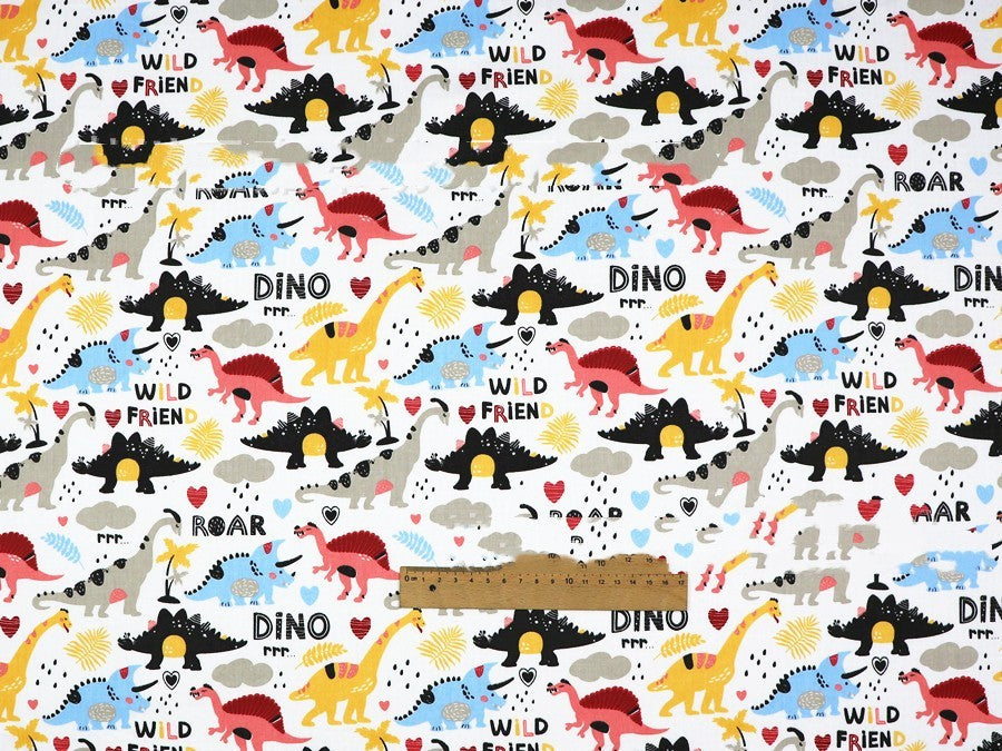 KTX-190483 Dinosaur Print Cotton Twill Pillow Cover for Kids' Bedding and Curtains