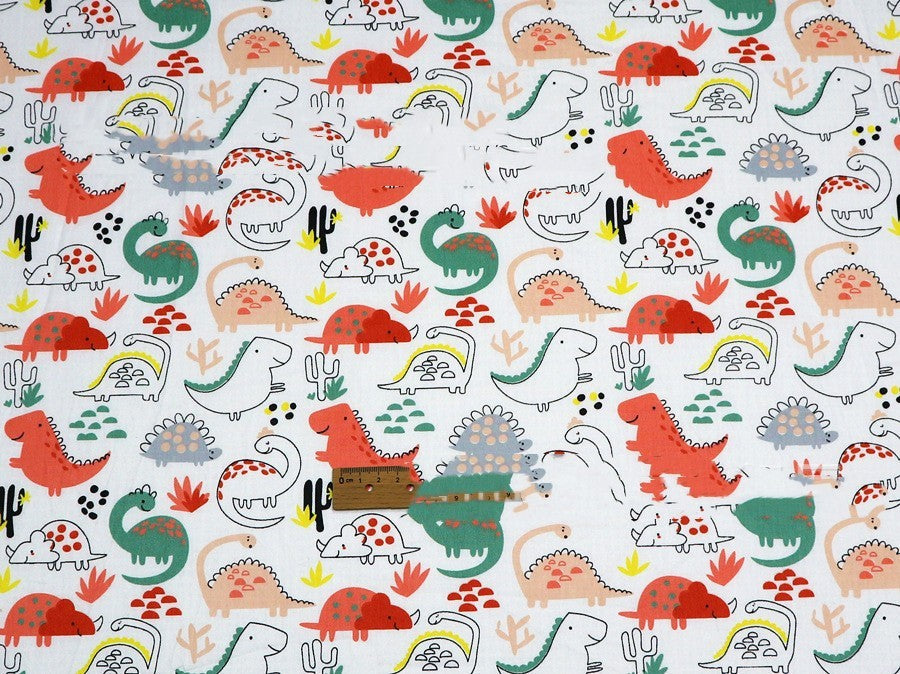 KTX-190483 Dinosaur Print Cotton Twill Pillow Cover for Kids' Bedding and Curtains