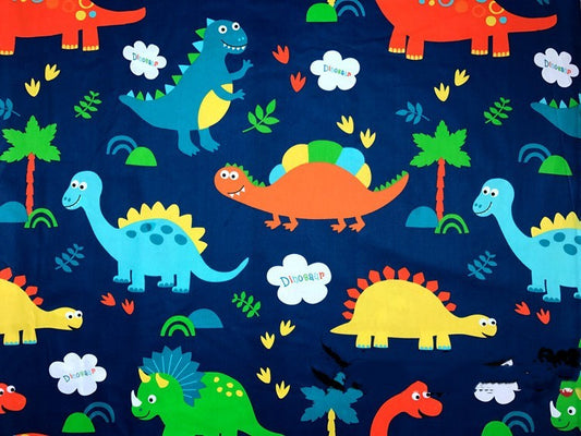 KTX-190483 Dinosaur Print Cotton Twill Pillow Cover for Kids' Bedding and Curtains