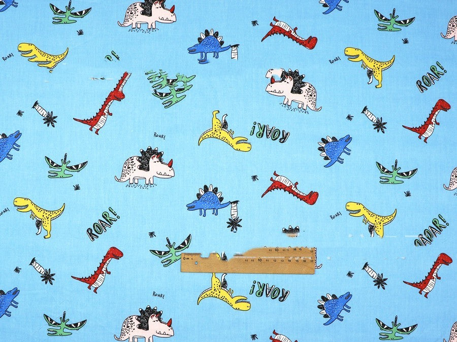 KTX-190483 Dinosaur Print Cotton Twill Pillow Cover for Kids' Bedding and Curtains