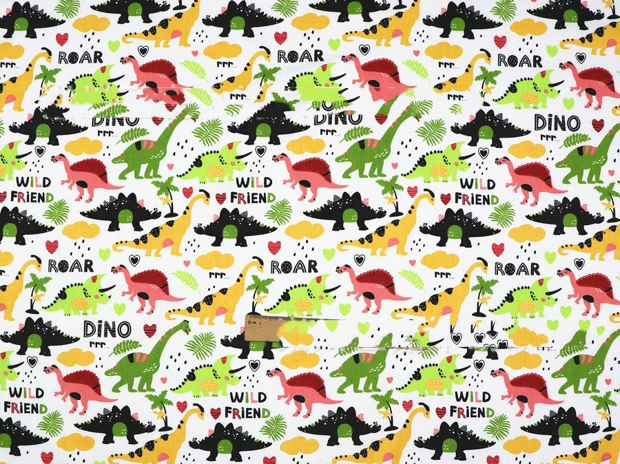 KTX-190483 Dinosaur Print Cotton Twill Pillow Cover for Kids' Bedding and Curtains