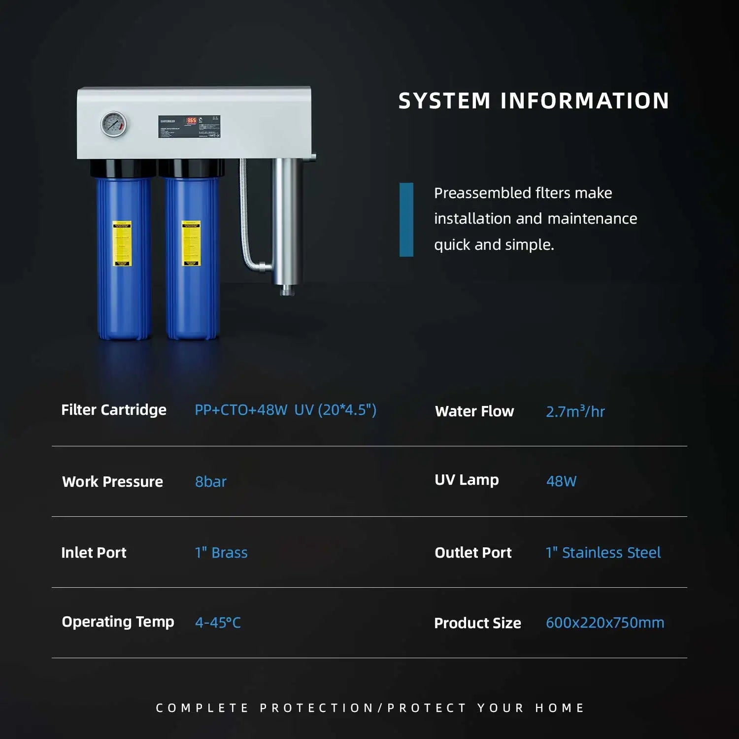 KTX-190995 Triple Whole House Water Filter System with High Output UV Purification