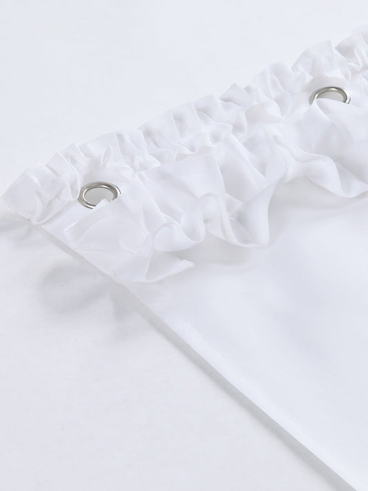 KTX-191507 Thickened Polyester Shower Curtain with Floral Edge and Lace Trim in Various Sizes