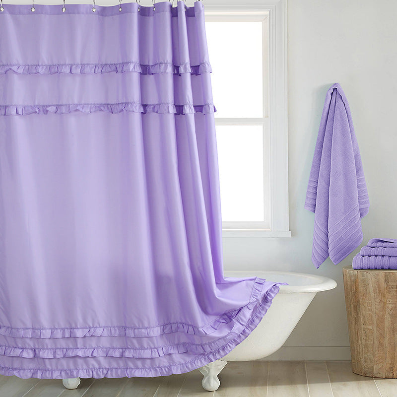 KTX-191507 Thickened Polyester Shower Curtain with Floral Edge and Lace Trim in Various Sizes