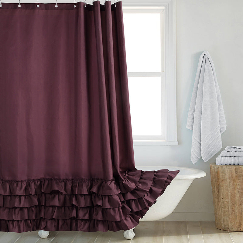 KTX-191507 Thickened Polyester Shower Curtain with Floral Edge and Lace Trim in Various Sizes