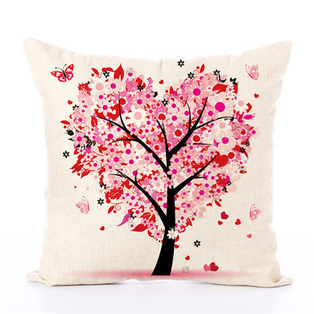 KTX-191635 Linen Pillow Cover with Money Tree Design - Simple Modern Cushion, 40x40cm