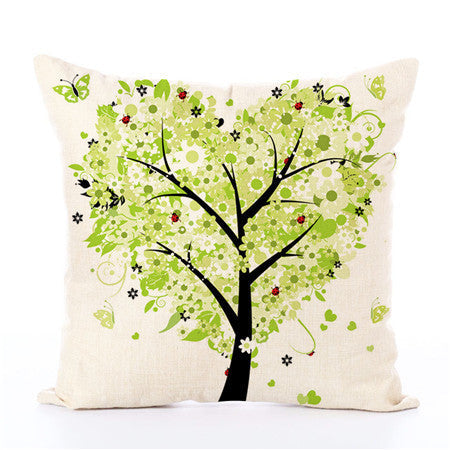 KTX-191635 Linen Pillow Cover with Money Tree Design - Simple Modern Cushion, 40x40cm