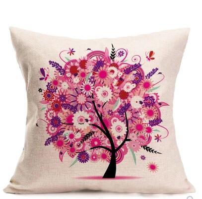 KTX-191635 Linen Pillow Cover with Money Tree Design - Simple Modern Cushion, 40x40cm