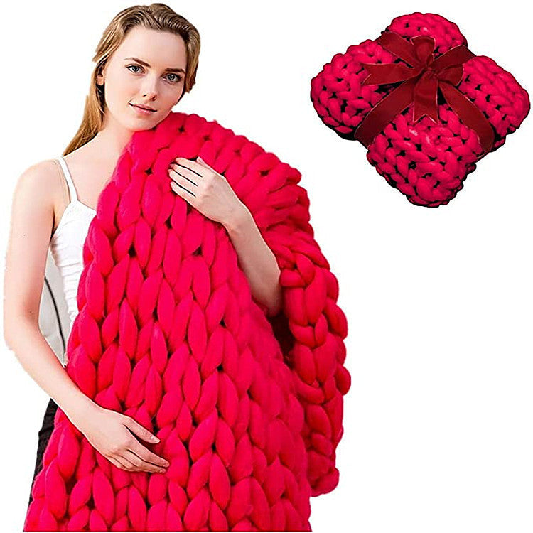 KTX-191635 Thick Knitted Grey Nordic Style Blanket - Super Soft Polyester Fiber Warm Covering 97x77cm