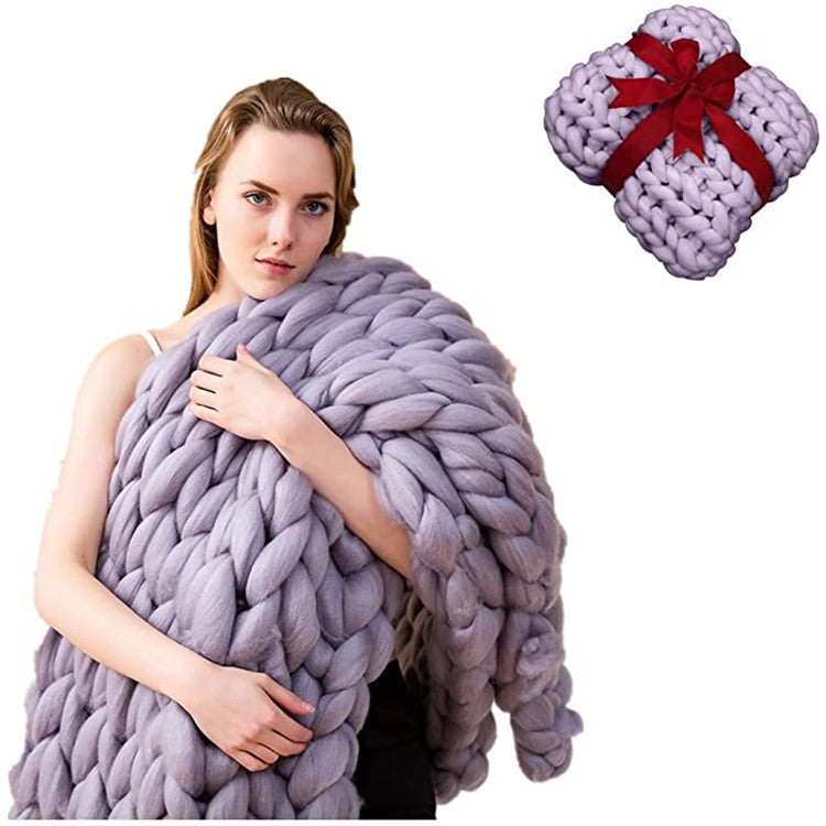 KTX-191635 Thick Knitted Grey Nordic Style Blanket - Super Soft Polyester Fiber Warm Covering 97x77cm