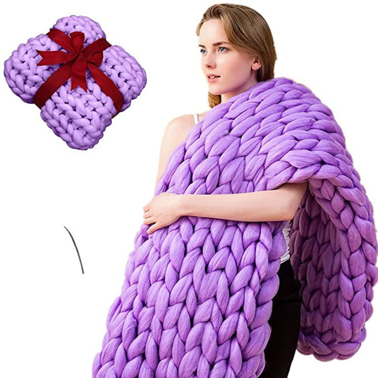 KTX-191635 Thick Knitted Grey Nordic Style Blanket - Super Soft Polyester Fiber Warm Covering 97x77cm