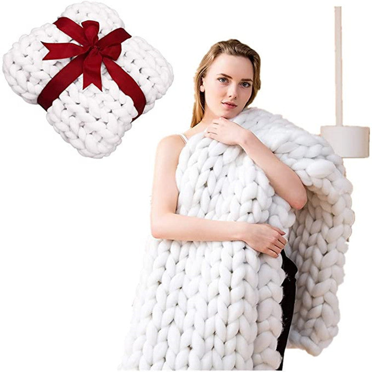 KTX-191635 Thick Knitted Grey Nordic Style Blanket - Super Soft Polyester Fiber Warm Covering 97x77cm