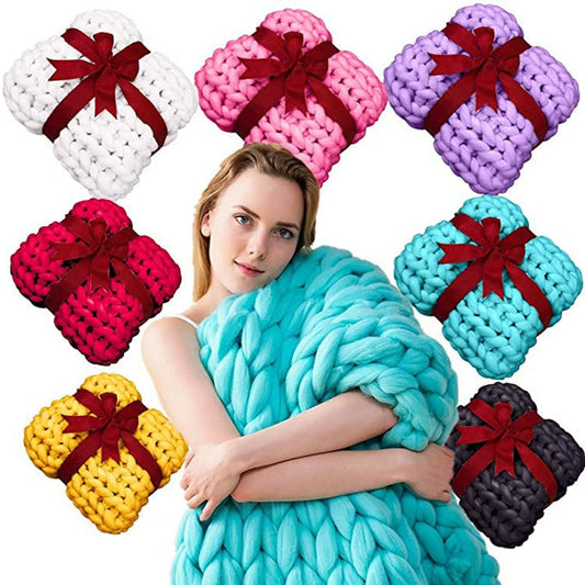 KTX-191635 Thick Knitted Grey Nordic Style Blanket - Super Soft Polyester Fiber Warm Covering 97x77cm