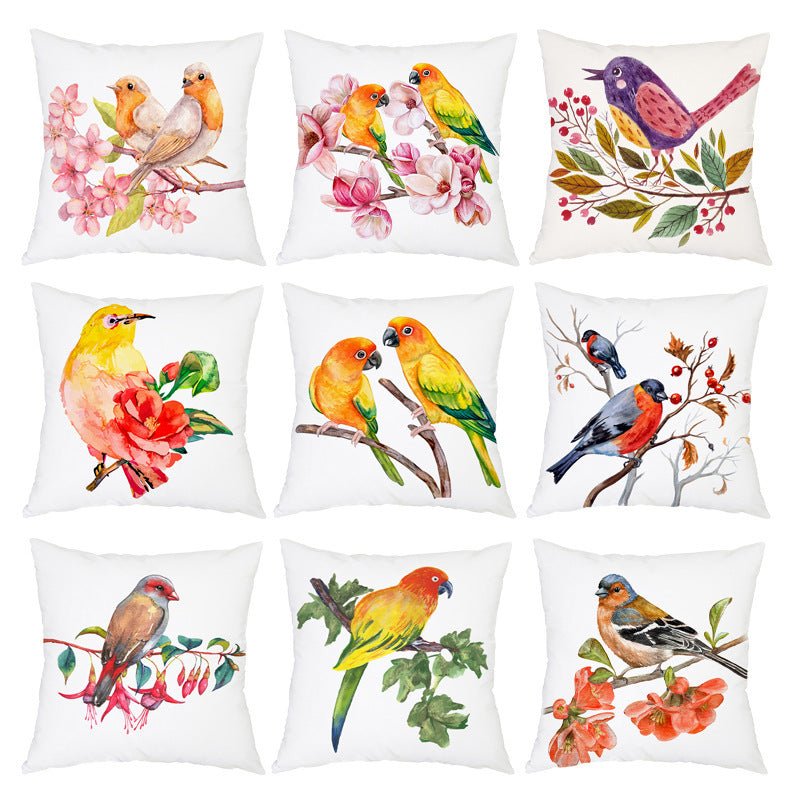 KTX-192787 Nordic Bird Pattern Flannel Pillowcase - 45x45cm, Polyester Print Design