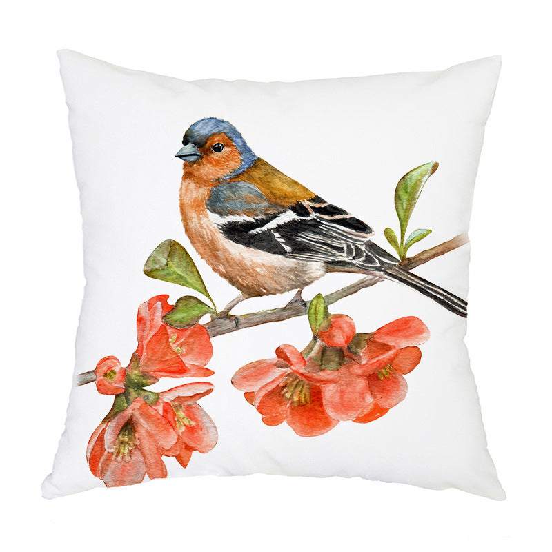 KTX-192787 Nordic Bird Pattern Flannel Pillowcase - 45x45cm, Polyester Print Design