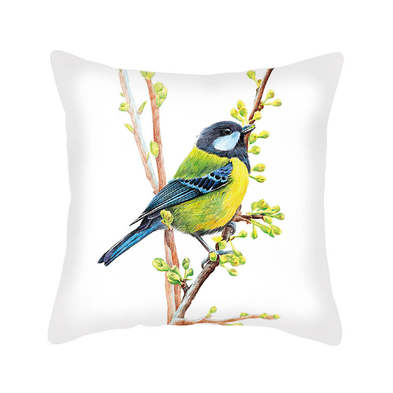 KTX-192787 Nordic Bird Pattern Flannel Pillowcase - 45x45cm, Polyester Print Design