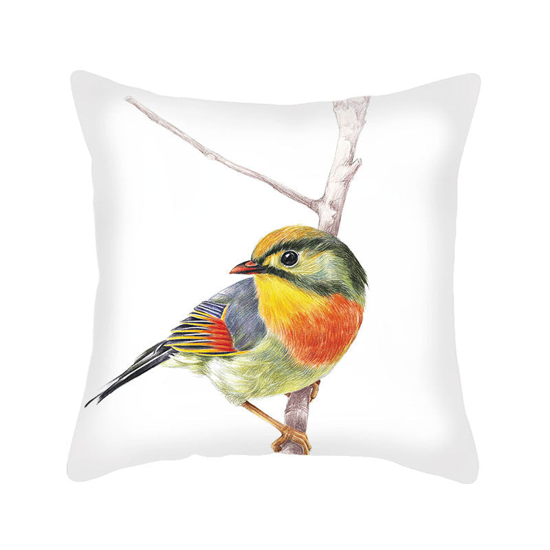 KTX-192787 Nordic Bird Pattern Flannel Pillowcase - 45x45cm, Polyester Print Design