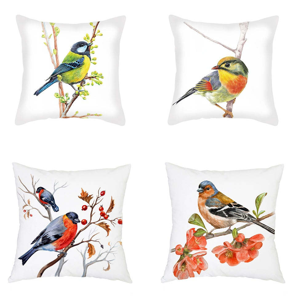 KTX-192787 Nordic Bird Pattern Flannel Pillowcase - 45x45cm, Polyester Print Design