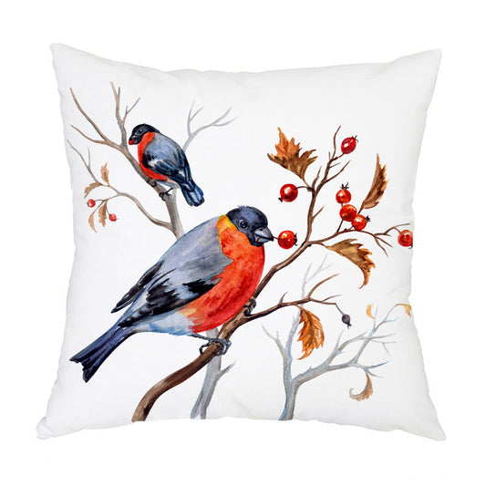 KTX-192787 Nordic Bird Pattern Flannel Pillowcase - 45x45cm, Polyester Print Design