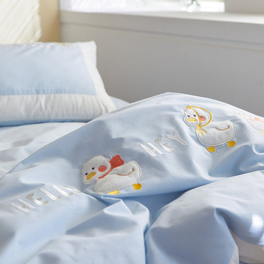 KTX-193427 Cotton Cartoon Duvet Cover Set with Cute Duck Design in Multiple Colors