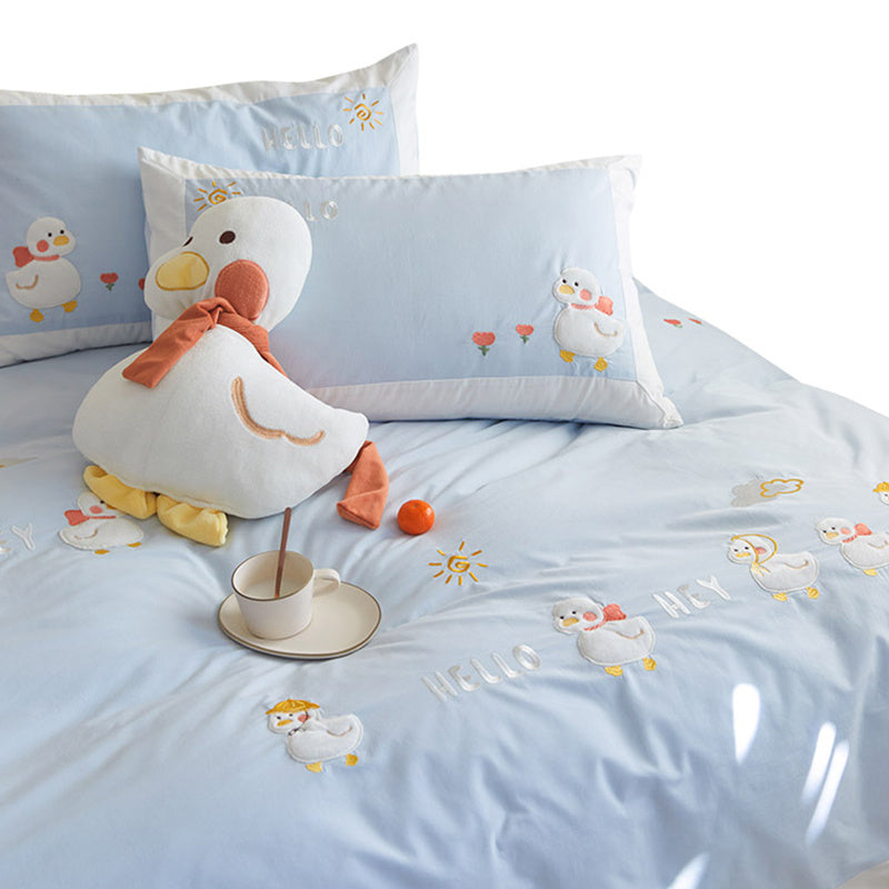 KTX-193427 Cotton Cartoon Duvet Cover Set with Cute Duck Design in Multiple Colors