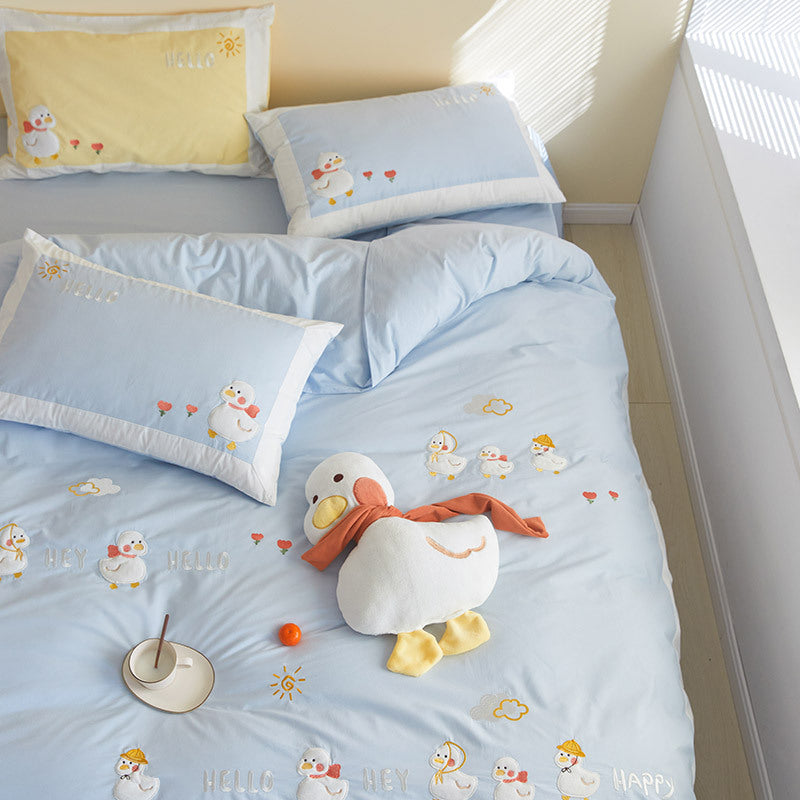 KTX-193427 Cotton Cartoon Duvet Cover Set with Cute Duck Design in Multiple Colors