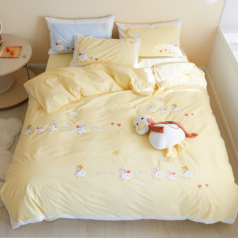 KTX-193427 Cotton Cartoon Duvet Cover Set with Cute Duck Design in Multiple Colors