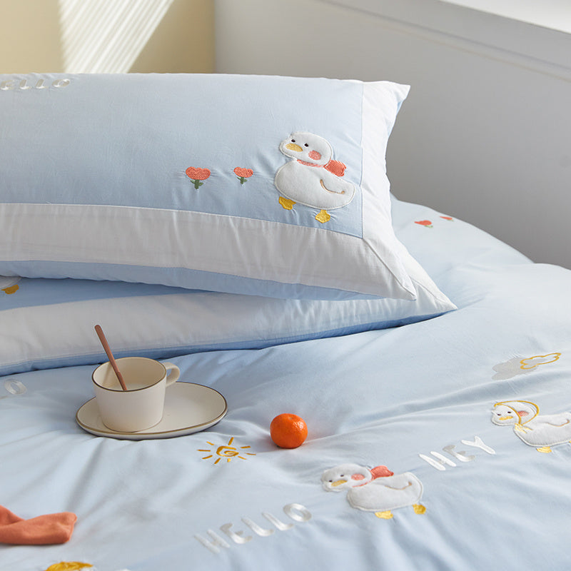 KTX-193427 Cotton Cartoon Duvet Cover Set with Cute Duck Design in Multiple Colors