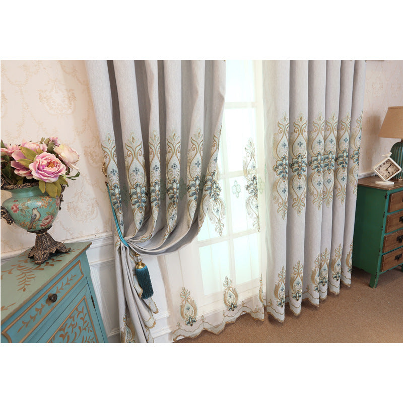KTX-193811 Modern Slub Cotton Embroidery Curtain Fabric - High Shading in Yellow, Beige, Blue
