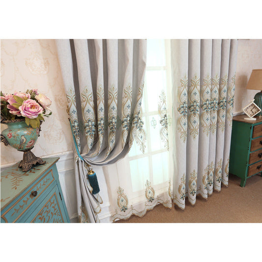 KTX-193811 Modern Slub Cotton Embroidery Curtain Fabric - High Shading in Yellow, Beige, Blue