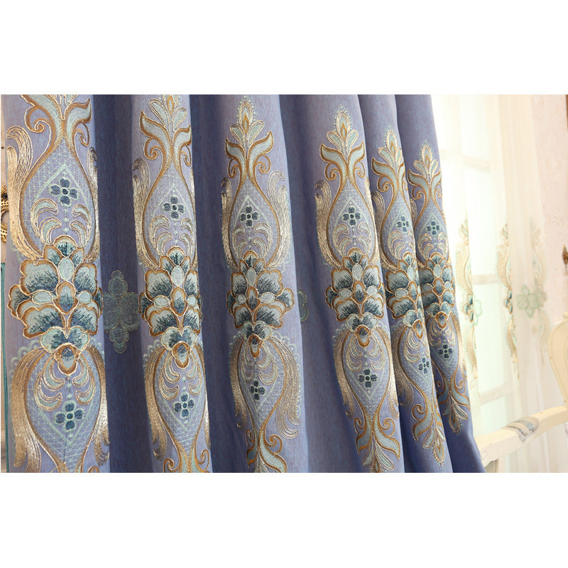 KTX-193811 Modern Slub Cotton Embroidery Curtain Fabric - High Shading in Yellow, Beige, Blue