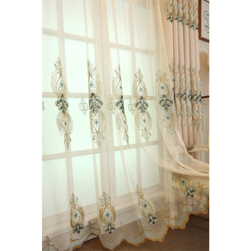 KTX-193811 Modern Slub Cotton Embroidery Curtain Fabric - High Shading in Yellow, Beige, Blue